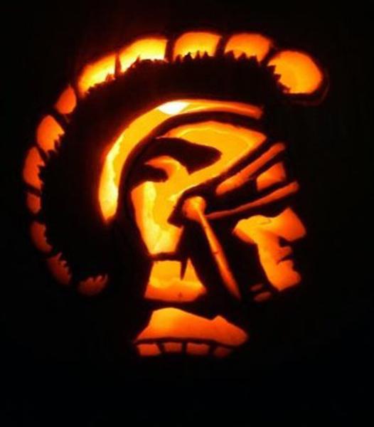 Tis the season for carving pumpkins, as seen here on this Mighty Trojan pumpkin.