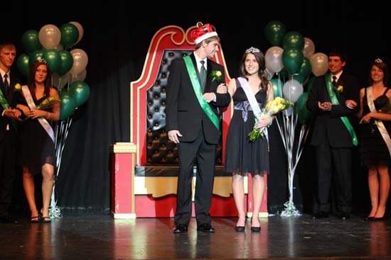 Class of 2010 Homecoming King and Queen, Lucas Nolan and Lauren Bradley stand in front to the KW royalty throne during the 2010 Homecoming Coronation.